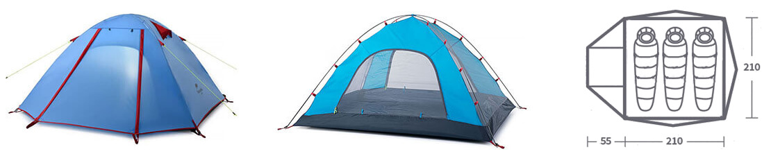 Палатка кемпинговая, трехместная NH Professional-3
